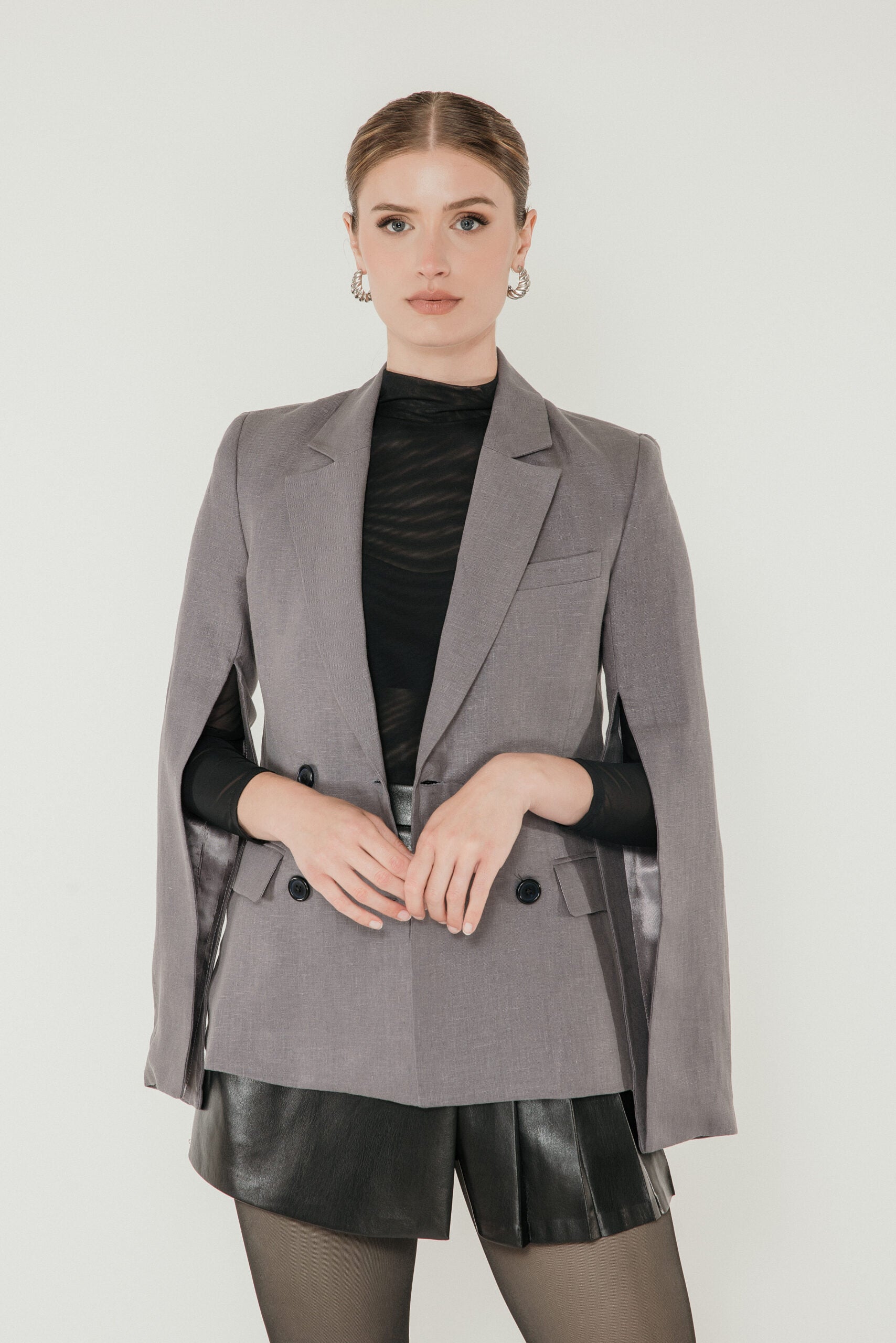 The Josephine Linen Blazer in Slate