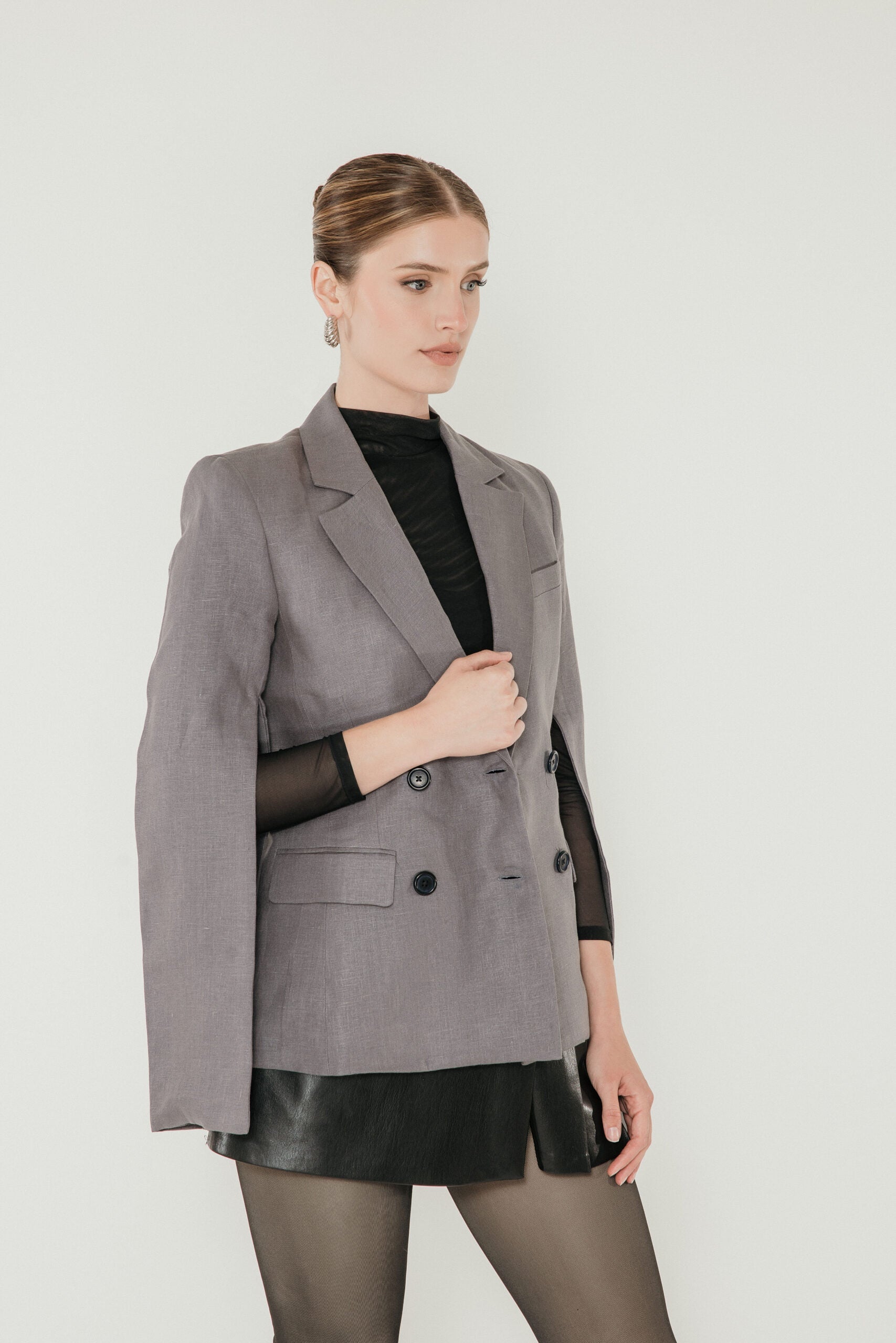 The Josephine Linen Blazer in Slate