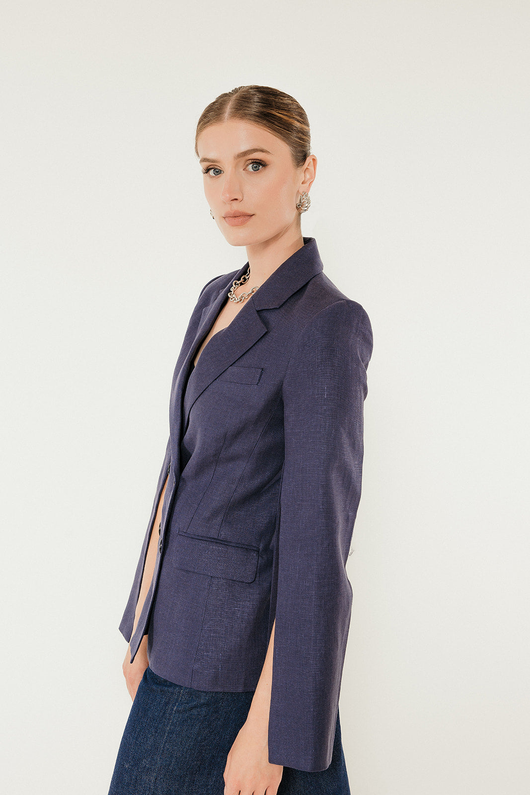 The Josephine Linen Blazer in Ink